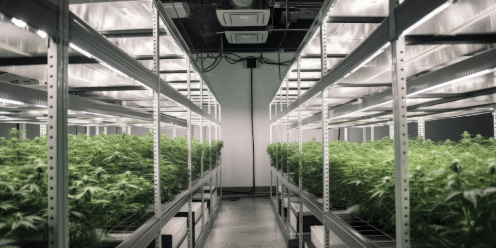 Hydroponic cannabis system setup with Greenfuturelight for indoor growing success.